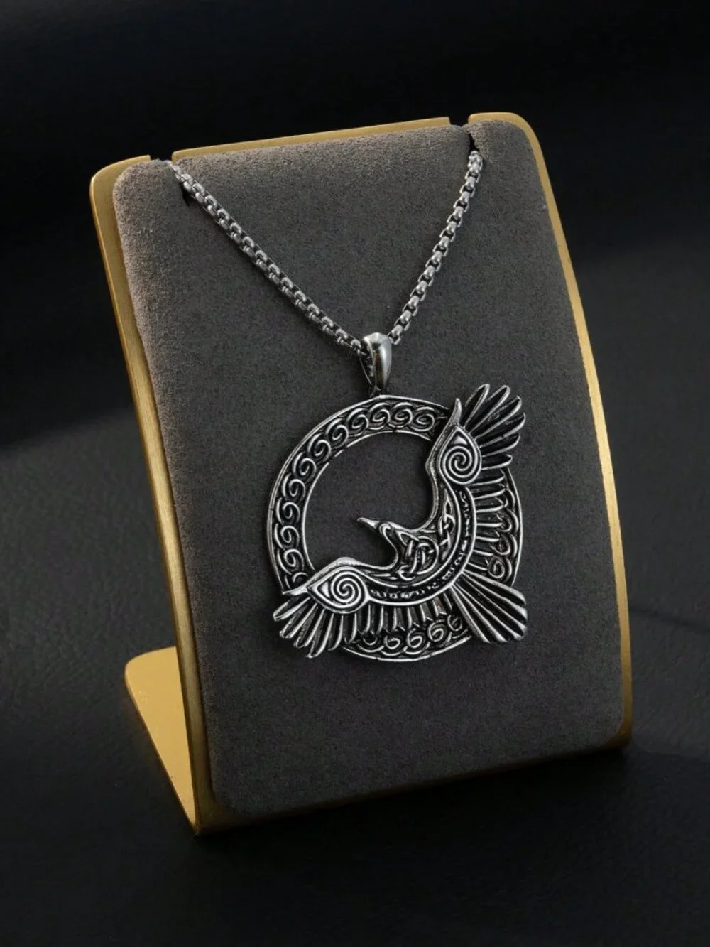 Men's Nordic Viking Crow Totem Stainless Steel Necklace